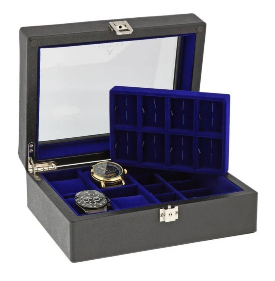 Enhance the presentation of your watches with customized options of an Aevitas Watch Case with Cufflink Holders