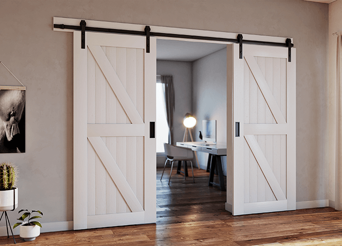 Doors Plus Internal Solid Timber Glengary Barn Double SLiding Door Painted White Separating spaces