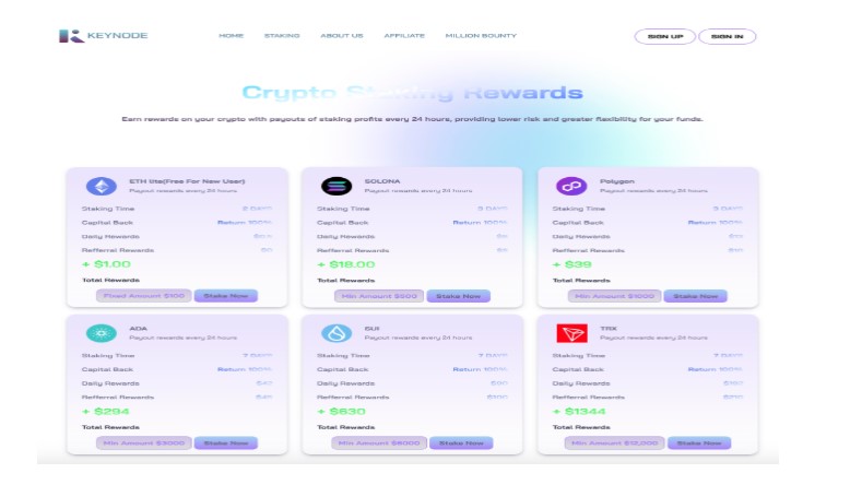 Once you’ve registered, it’s time to select an asset to stake. Keynode.net offers a variety of staking plans, allowing you to choose the option that best suits your investment goals and risk tolerance. 