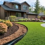 New family house featuring lush green artificial turf landscaping