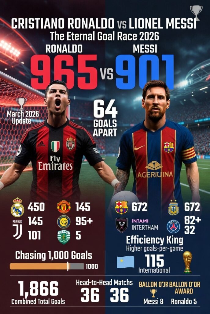 Cristiano Ronaldo vs Lionel Messi All-Time Career Goals Comparison 2026