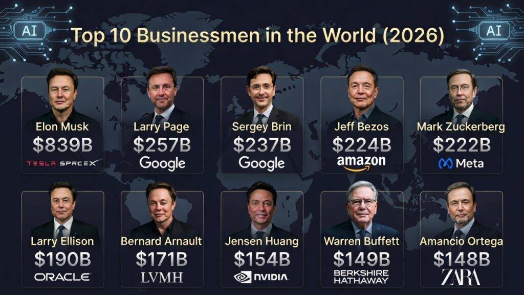 Top 10 Most Powerful Businessmen in the World 2026: Elon Musk Leads with 9 Billion
