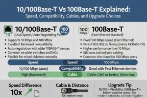 10/100Base T Vs 100Base T Explained: Speed, Compatibility, Cables, and Upgrade Choices