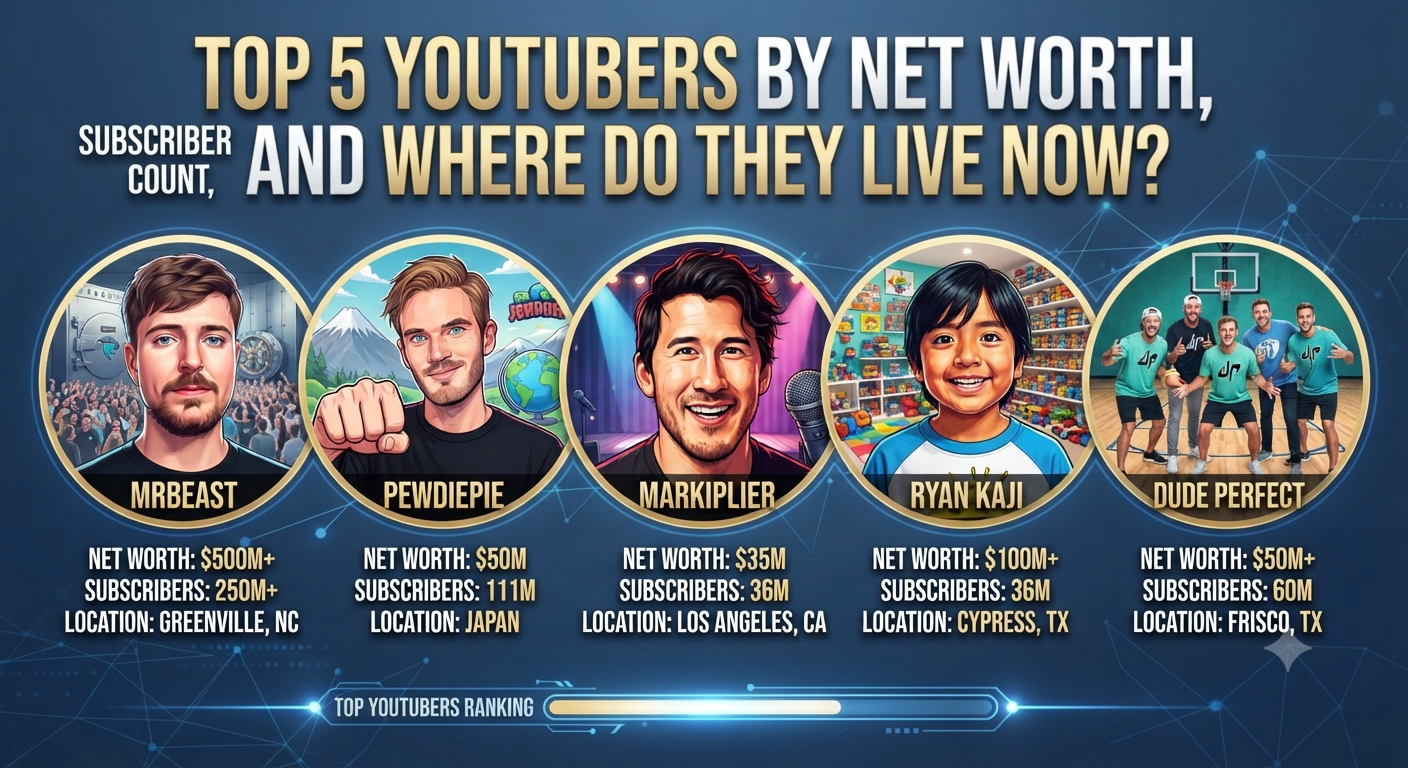 Top 5 YouTubers by Net Worth, Subscriber Count, and Where Do They Live Now?